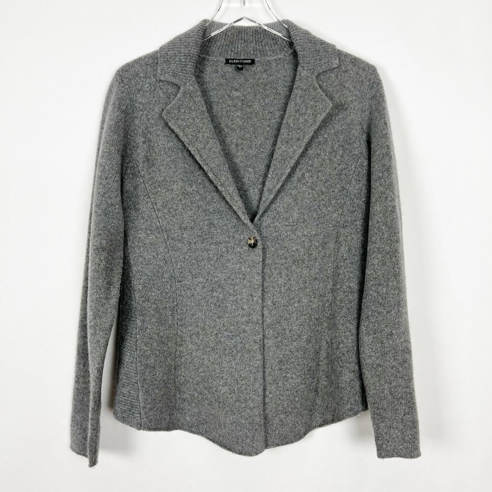 Eileen Fisher Cashmere Lambswool Sweater Blazer Women's Size Small Grey Cardigan